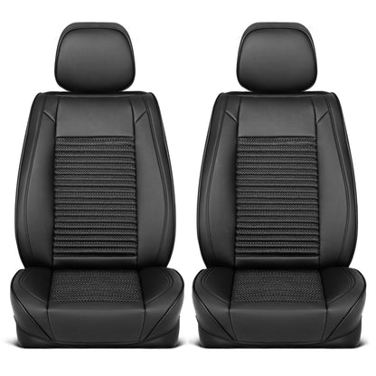 MotorBox Elite Edition Faux Leather & All Weather Wicker Seat Covers for Cars, Trucks, & SUV - 2 Black Car Seat Covers for Front Seats