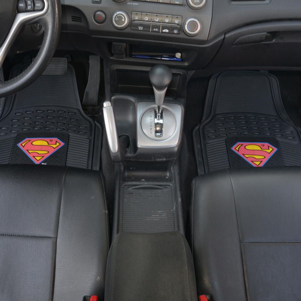 BDK Armored Super Hero Car Floor Mats - Officially Licensed DC Comics - All Weather Heavy Duty Auto Interior Liners for Car Truck Van SUV