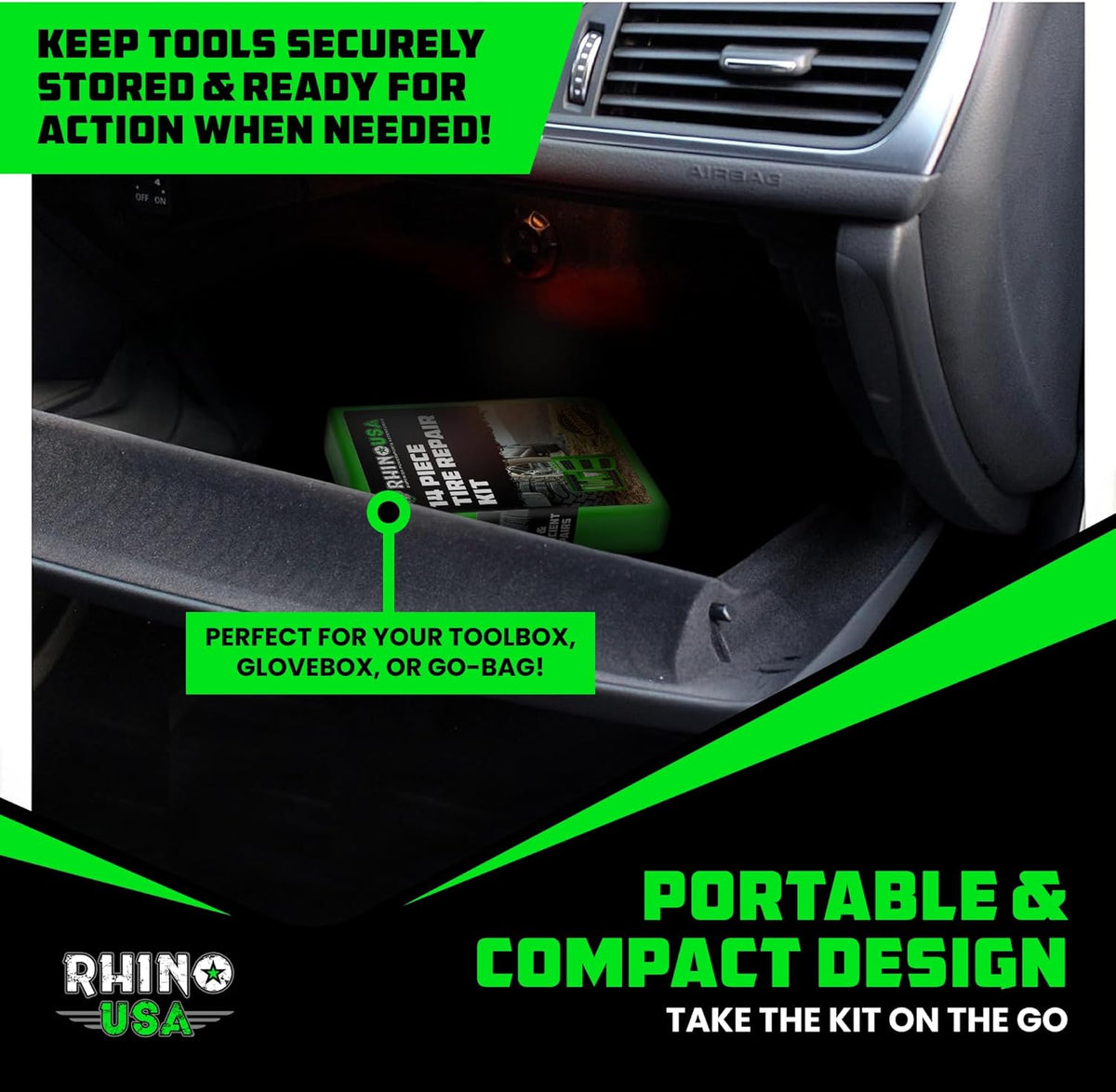 Rhino USA 14-Piece Compact Tire Repair Kit