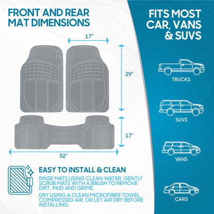 BDK 3-Piece ProLiner Front Floor Mats and Rear Floor Mats - Heavy Duty, All Weather, Trim to Fit