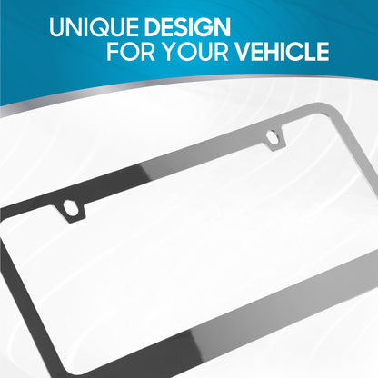 Chrome Plated Rust-Proof Die-Cast Stainless Metal License Plate Frame/Holder Universal Size - Blank Metal Design (Pack of 2)