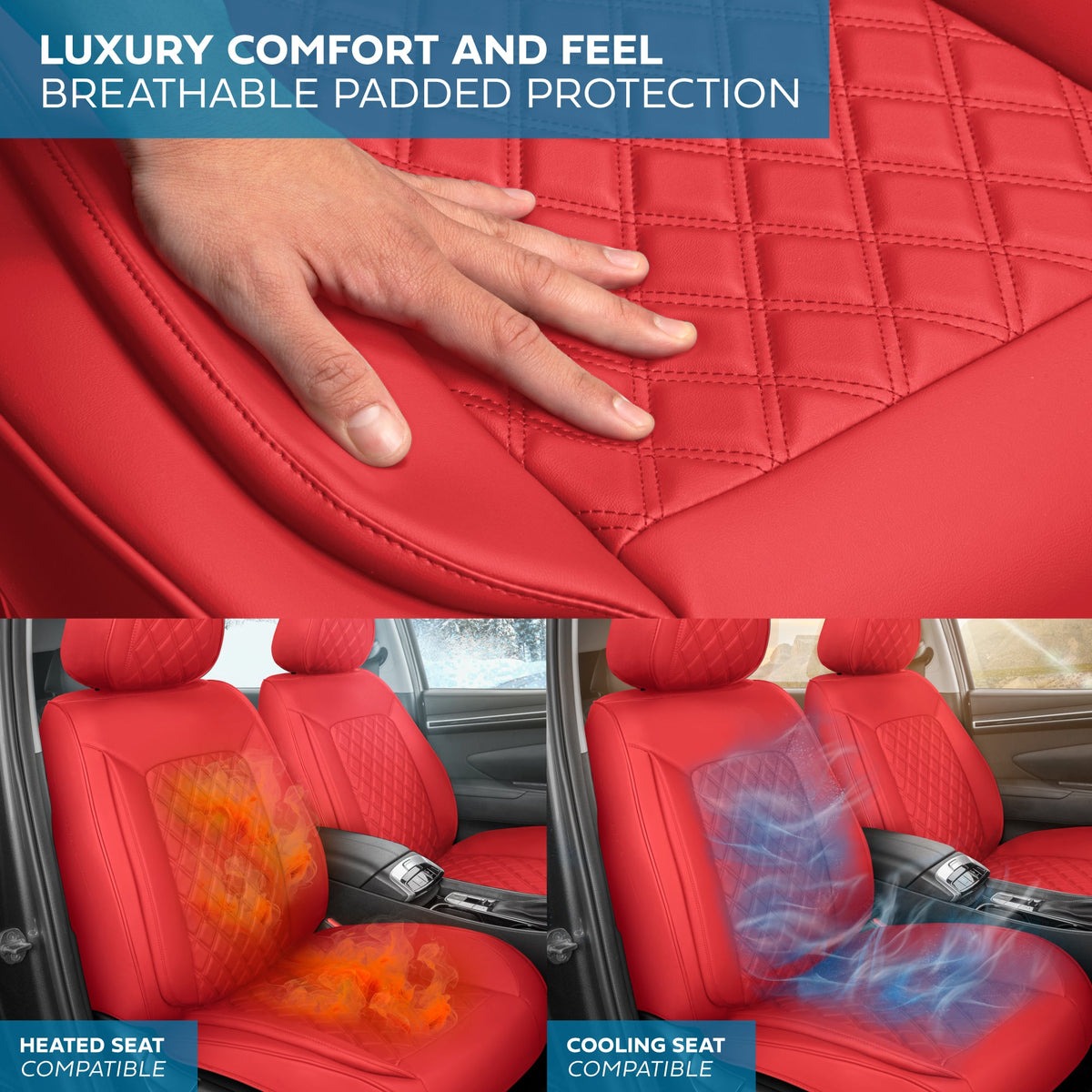MotorBox Elite Edition Faux Leather Seat Covers for Cars, Trucks, & SUV - 2 Red Car Seat Covers for Front Seats - Universal Fit Car Accessories