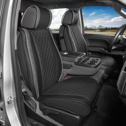BlingStitch™ Car Seat Covers for Front Seats - Luxurious Vegan Leather Seat Covers for Cars with Black Bling Crystals, Premium Automotive Seat
