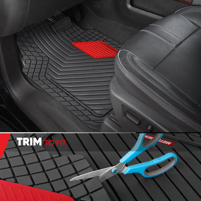 Motor Trend MetallicGuard Car Floor Mats Full Set - Durable Rubber Floor Mats with Red Metallic Heel Pad, All-Weather Interior Protection for