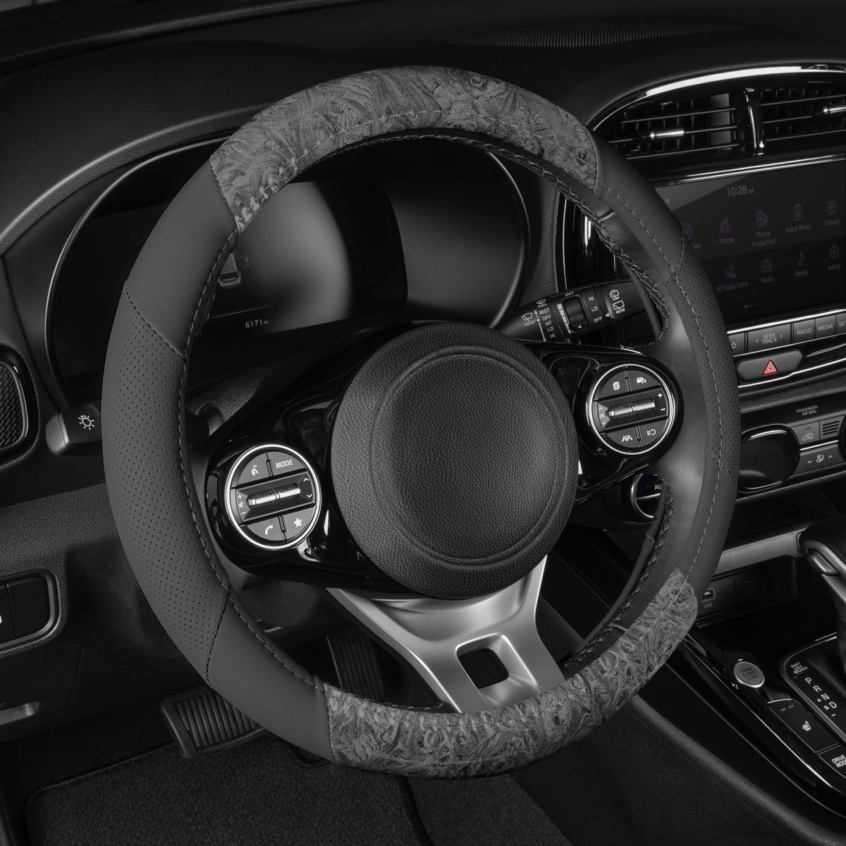 BDK Burlwood Pattern and Leatherette Sport Grip Steering Wheel Cover (Fits 14.5" - 15.5")