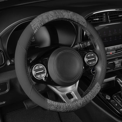BDK Burlwood Pattern and Leatherette Sport Grip Steering Wheel Cover (Fits 14.5" - 15.5")