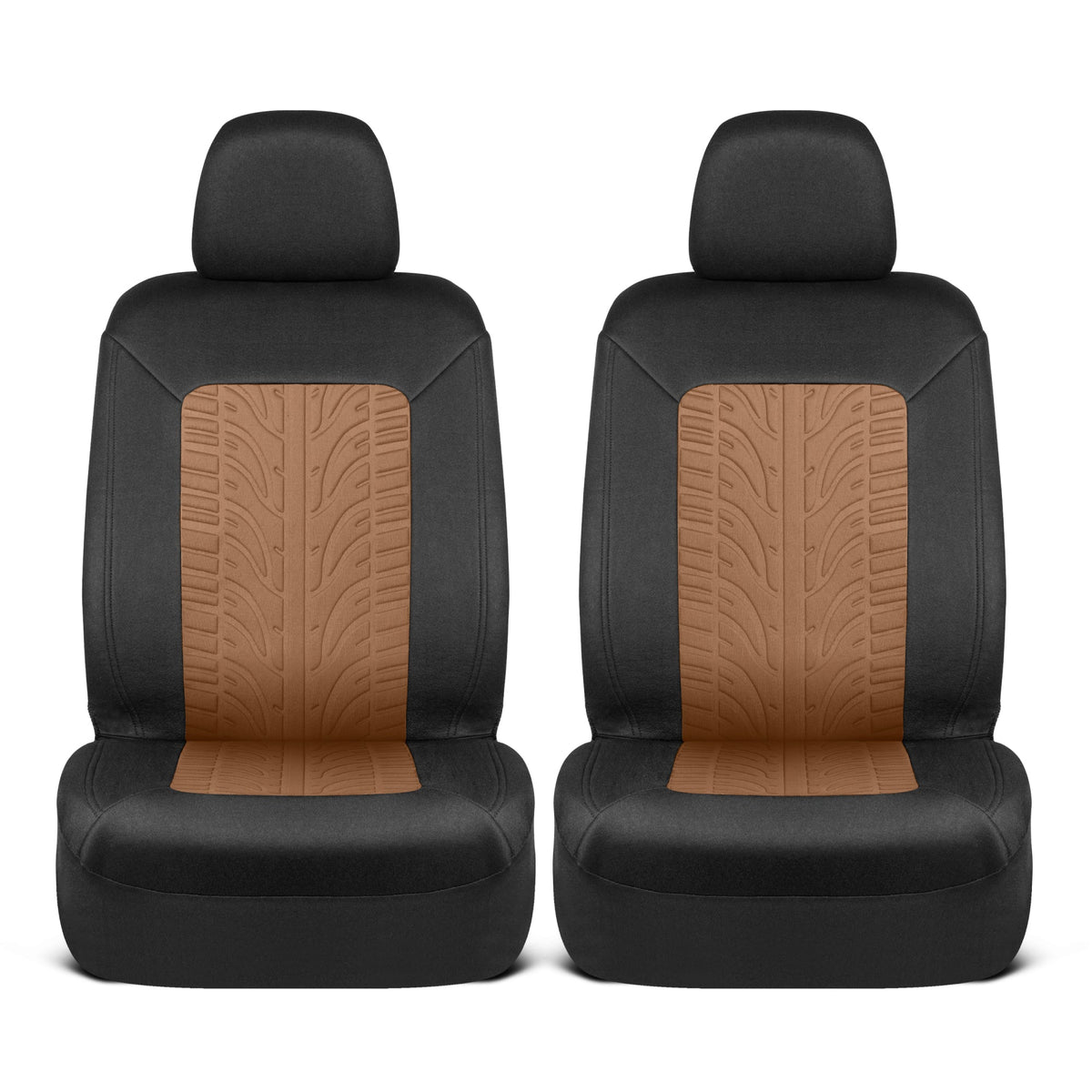 Motor Trend GrandPrix Seat Covers for Cars, 2-Pack Black & Beige Tire Tread Embossed Car Seat Covers for Front Seats, Automotive Interior Covers