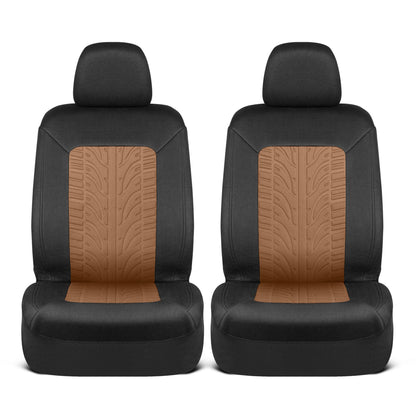 Motor Trend GrandPrix Seat Covers for Cars, 2-Pack Black & Beige Tire Tread Embossed Car Seat Covers for Front Seats, Automotive Interior Covers