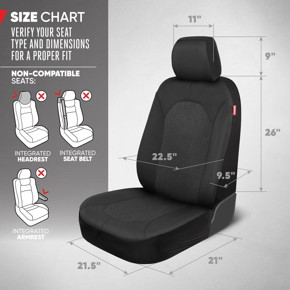 Motor Trend Black Car Seat Covers Set - 2 Front Seats – Spill-Proof Neoprene CarSeat Cover Protector for Cars – Automotive Car Accessories