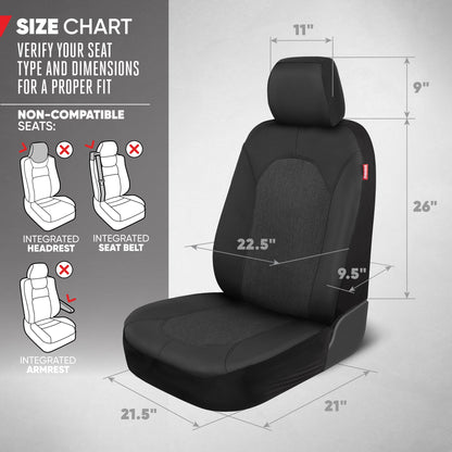 Motor Trend Black Car Seat Covers Set - 2 Front Seats – Spill-Proof Neoprene CarSeat Cover Protector for Cars – Automotive Car Accessories