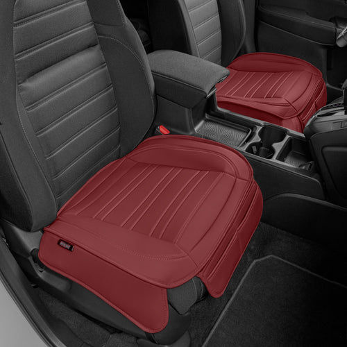 Motor Trend Faux Leather Front Seat Cover for Cars - Set of 2 Burgundy Front Car Seat Covers for SUV & Truck with Storage Pockets - Automotive