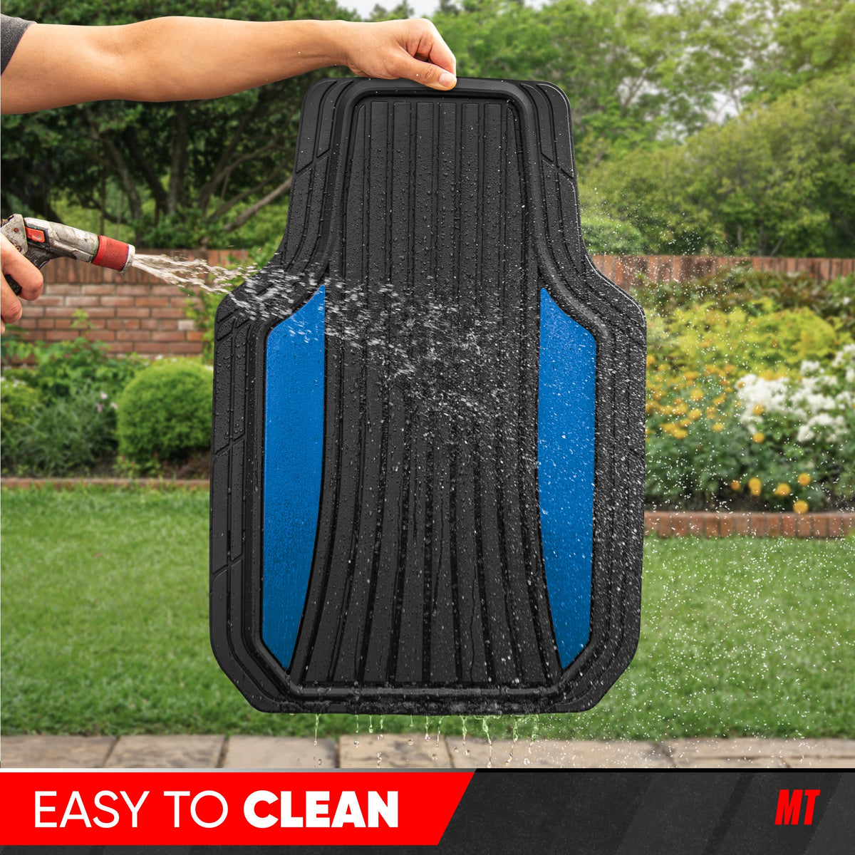 Motor Trend ChromeTech Car Floor Mats Full Set - Durable Rubber Floor Mats for Cars with Two Tone Accent, All Weather Interior Protection for