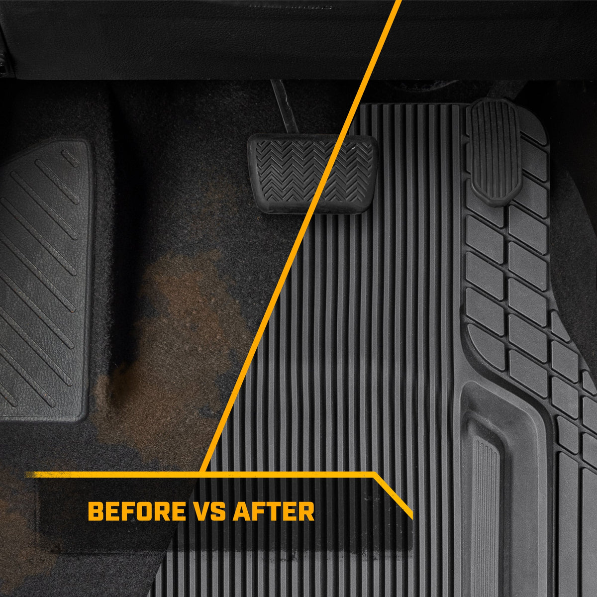 Cat® TerrainGuard™ Heavy-Duty 3-Piece All-Weather Rubber Floor Mats for Car, Truck, SUV, Van - Trim-to-Fit Deep Dish Automotive Floor Liners