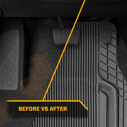 Cat® TerrainGuard™ Heavy-Duty 3-Piece All-Weather Rubber Floor Mats for Car, Truck, SUV, Van - Trim-to-Fit Deep Dish Automotive Floor Liners