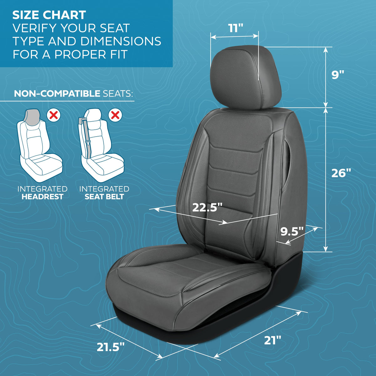 MotorBox Elite Edition Faux Leather Seat Covers for Cars, Trucks, & SUV - 2 Gray Car Seat Covers for Front Seats - Universal Fit Car Accessories