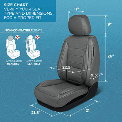 MotorBox Elite Edition Faux Leather Seat Covers for Cars, Trucks, & SUV - 2 Gray Car Seat Covers for Front Seats - Universal Fit Car Accessories