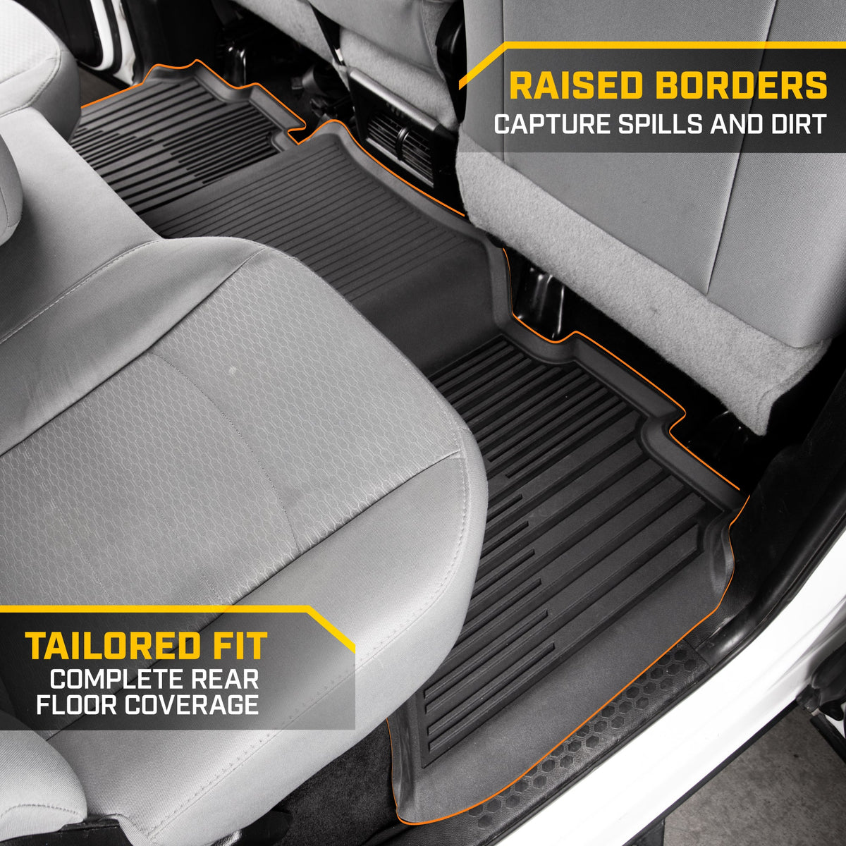 CAT 3-Piece JustFit 3D Front Floor Mats and Rear Floor Mats for Dodge Ram 1500 Crew Cab 2009-2018, Dodge Ram 2500/3500 Crew Cab 2010-2018, Dodge