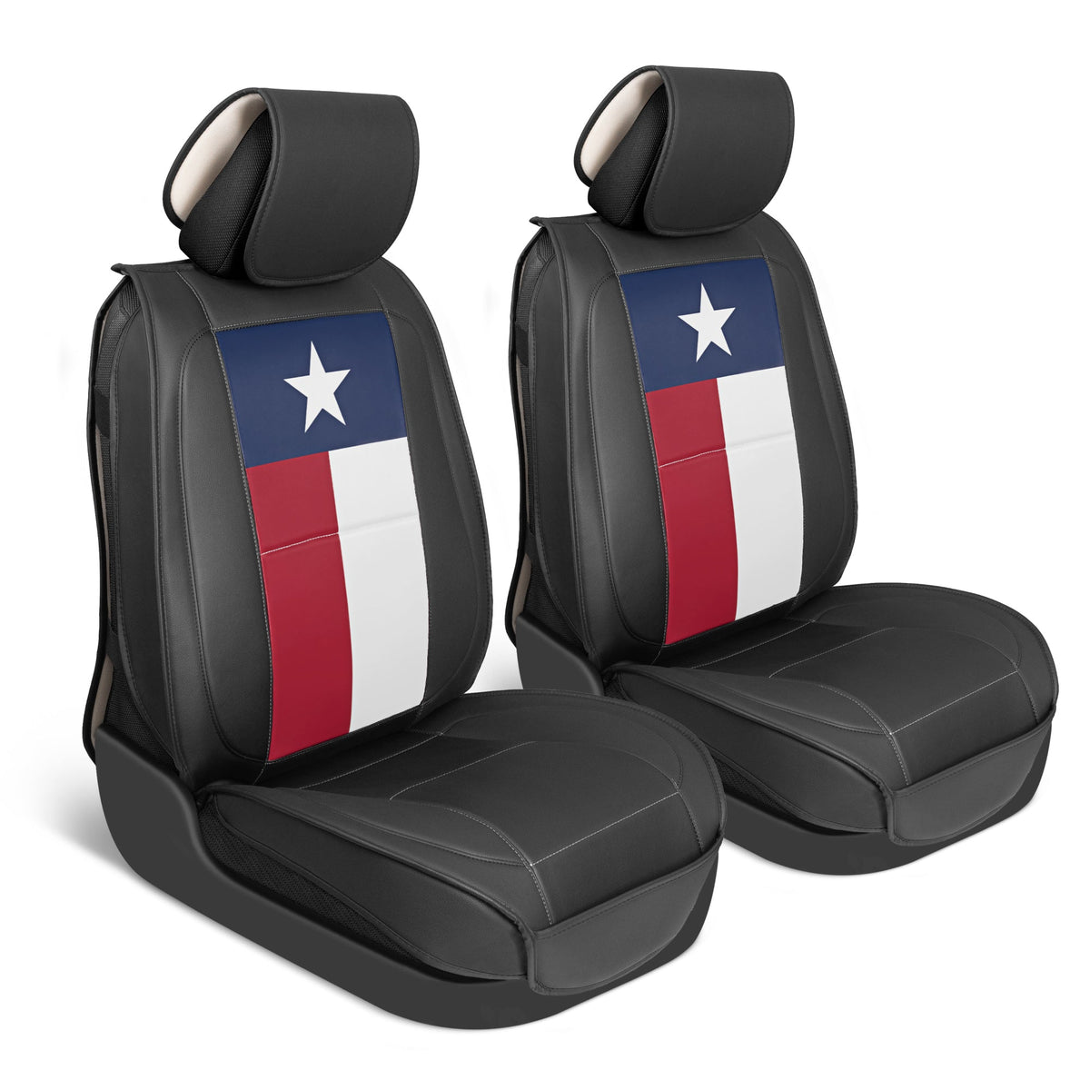 MotorBox Texas Edition Faux Leather Black & Flag Seat Covers for Car - Texas Flag on Cushioned Seat Protectors for Automotive Accessories
