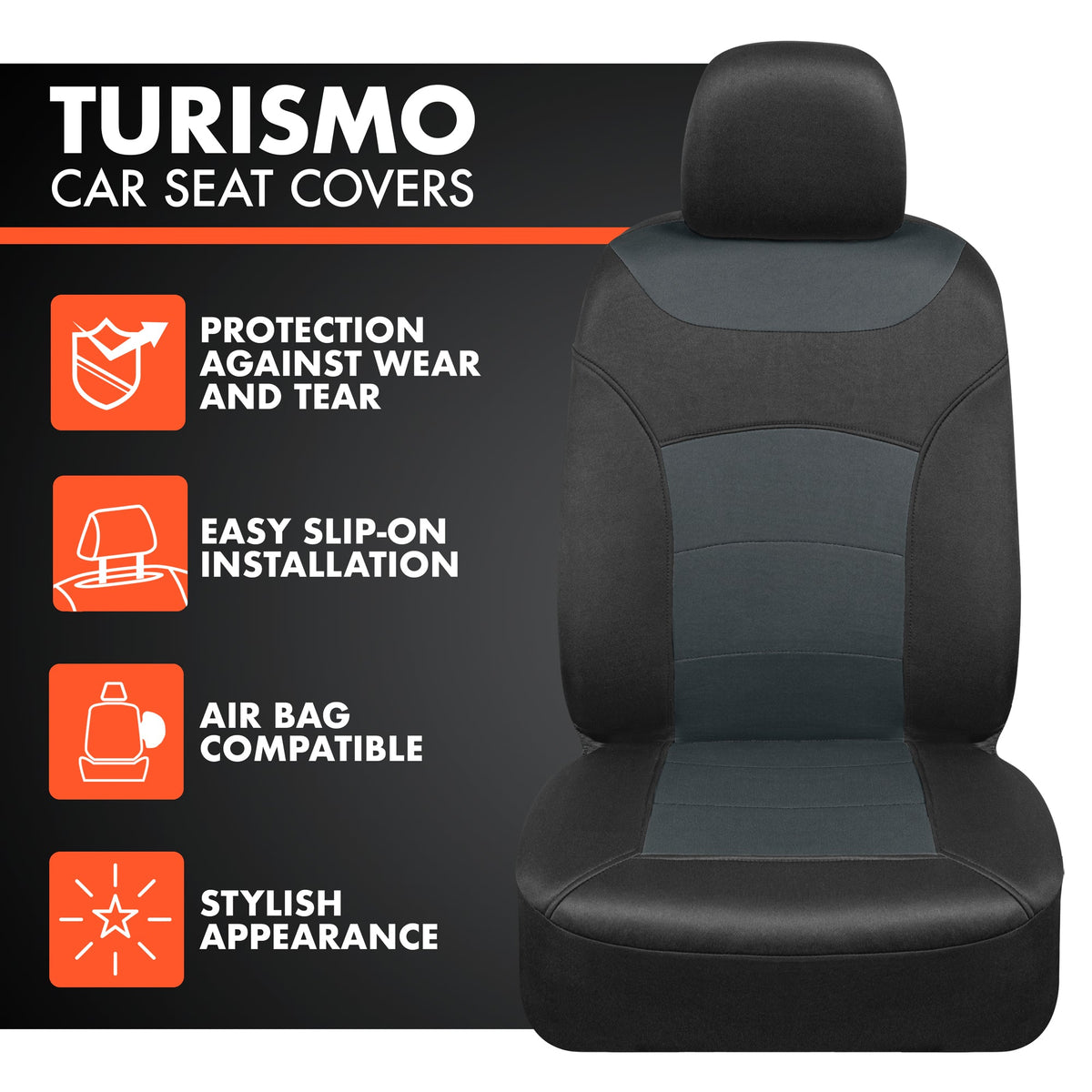 BDK carXS Turismo Car Seat Covers Full Set, Beige Two-Tone Front Seat Covers with Split Rear Bench Back Seat Cover, Automotive Seat Covers for