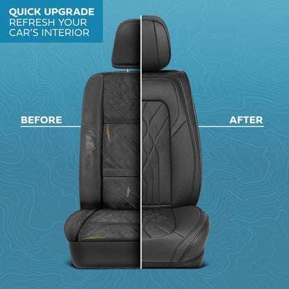 MotorBox Elite Edition Faux Leather Seat Covers for Cars, Trucks, & SUV - 2 Black Car Seat Covers for Front Seats - Universal Fit Car Accessories