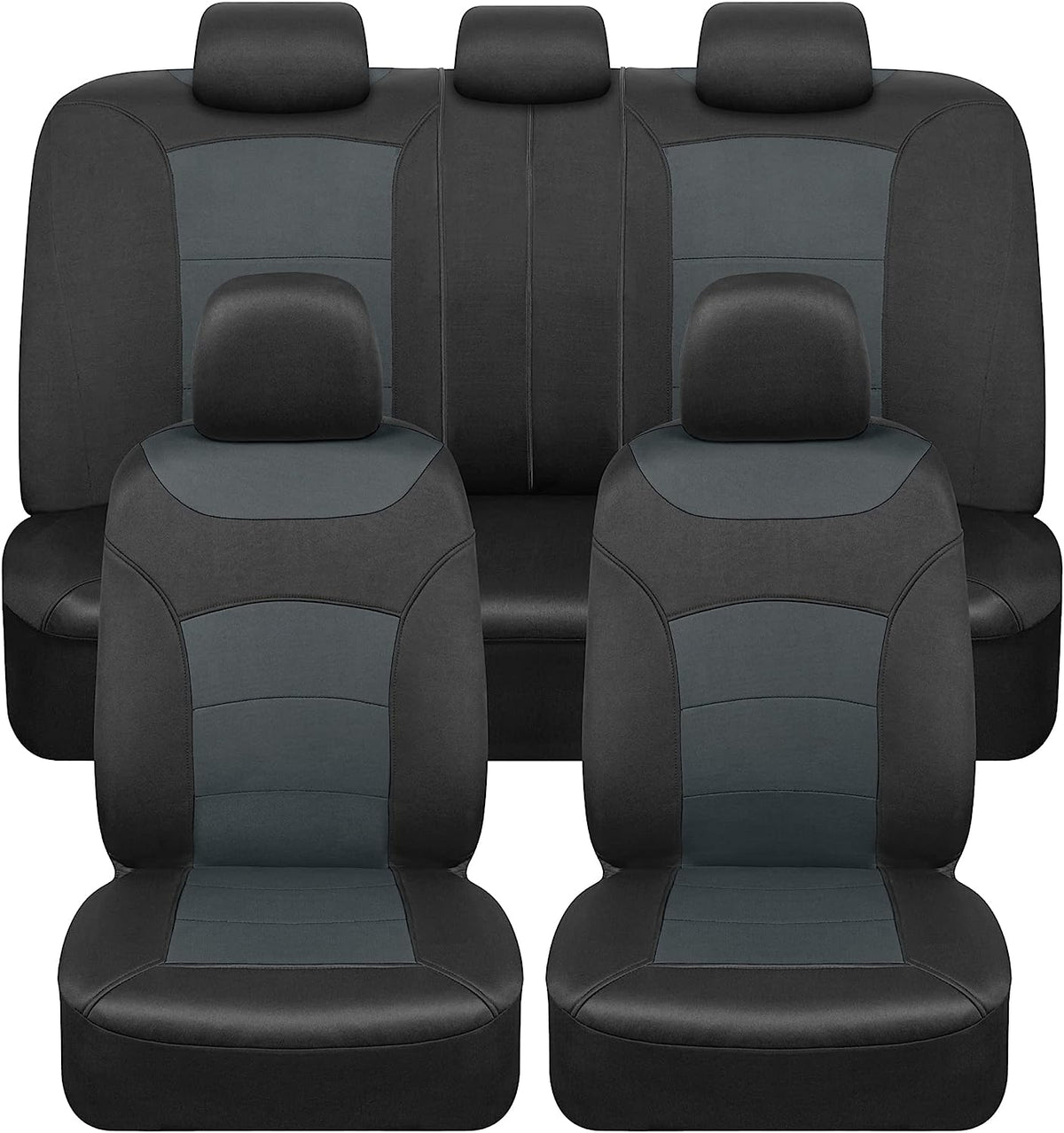 BDK carXS Turismo Car Seat Covers Full Set, Beige Two-Tone Front Seat Covers with Split Rear Bench Back Seat Cover, Automotive Seat Covers for