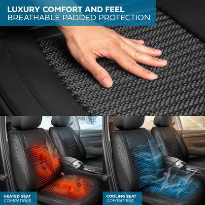 MotorBox Elite Edition Faux Leather & All Weather Wicker Seat Covers for Cars, Trucks, & SUV - 2 Black Car Seat Covers for Front Seats