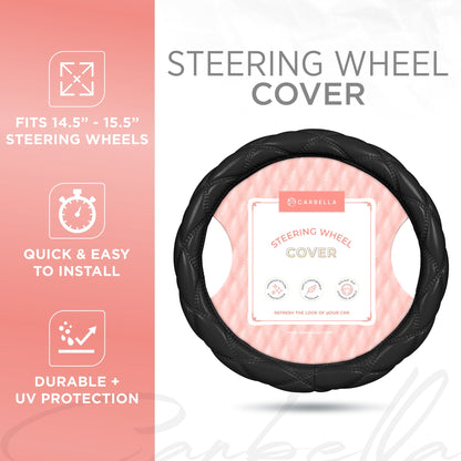 Carbella Black Stitched Leatherette Steering Wheel Cover (Fits 14.5" - 15.5")