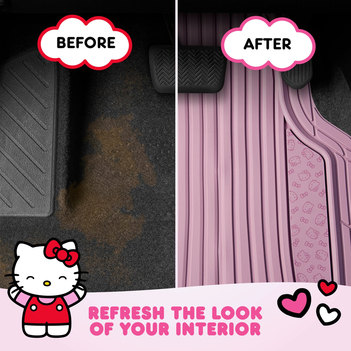 Hello Kitty Car Mats 4pc Floor Mats for Cars Trucks SUVs Pink Car Floor Mats for Women Men Accessories Rubber Heavy Duty Cute Non-Slip Always
