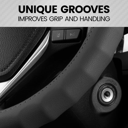 BDK Large Genuine Leather Ergonomic Non-Slip Grip Steering Wheel Cover (Fits 15.5" - 16")