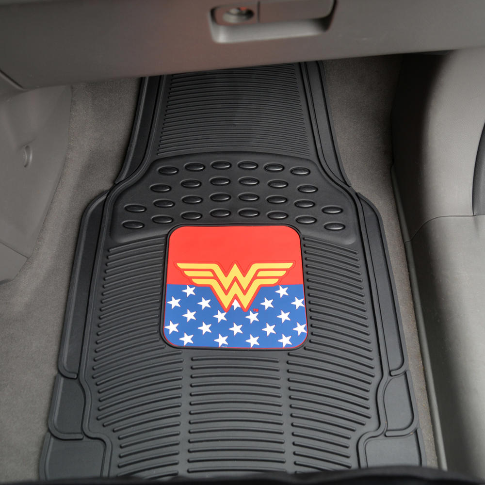 BDK Armored Super Hero Car Floor Mats - Officially Licensed DC Comics - All Weather Heavy Duty Auto Interior Liners for Car Truck Van SUV