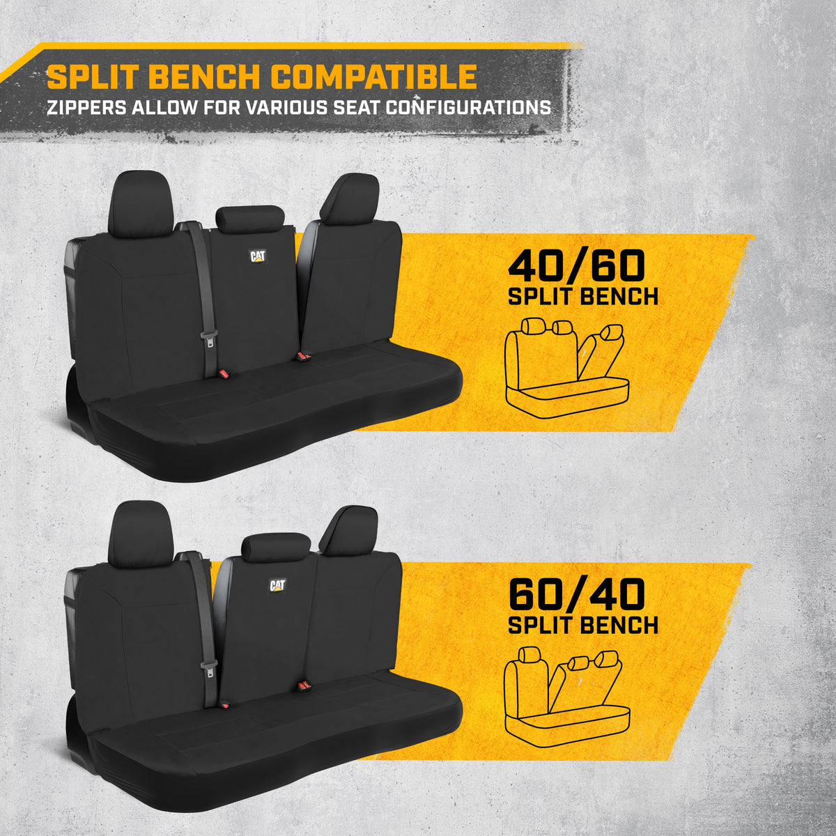 CAT Black Rear Seat Cover for Trucks, Cars & SUVs – Heavy-Duty Oxford Canvas – 60/40 Split Bench Protector – Durable Back Seat Cover for Work