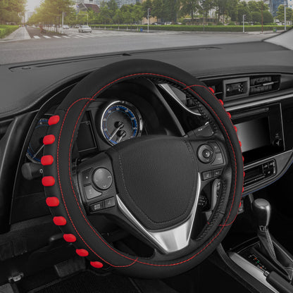 MotorTrend FlexGrip Steering Wheel Cover with Raised Bump Grips (Fits 14.5" - 15.5") - Red