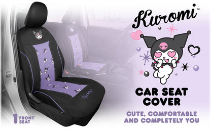 Hello Kitty Kuromi Car Seat Cover - Cute Black and Purple Front Seat Cover with Lavender Accents, Durable and Comfortable Polyester, Car