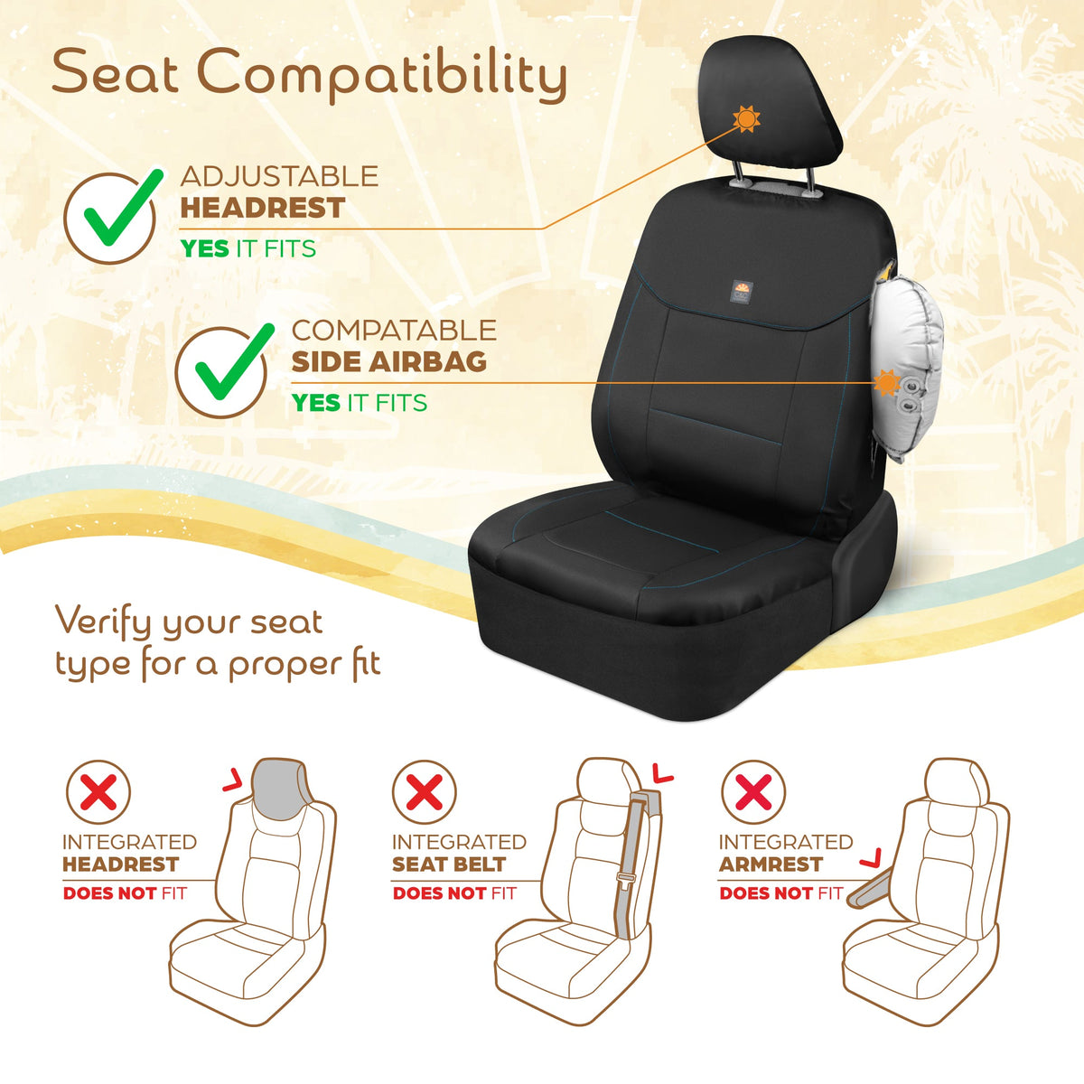 C&C Napa Leatherette 2 Front Seat Covers - Faux Leather Car Seat Protectors for Cars & Trucks - UV-Resistant, Easy to Clean, Semi-Universal Fit