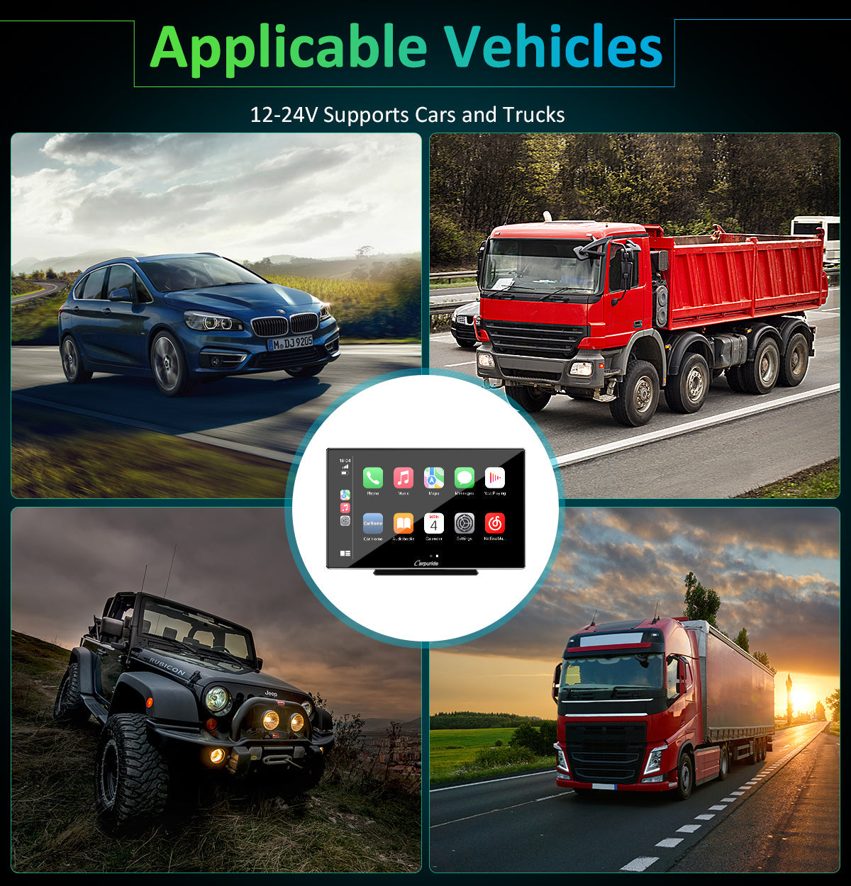 CARPURIDE W901 Pro Portable Smart Multimedia Dual Bluetooth Dashboard Console With Backup Camera
