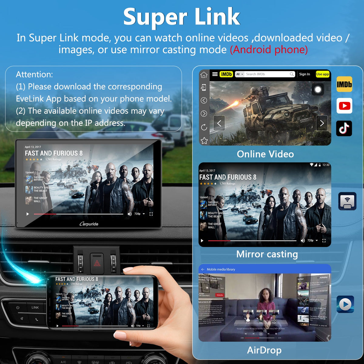 CARPURIDE W905 Portable Smart Multimedia Car Stereo with Dual Cameras and DVR Function