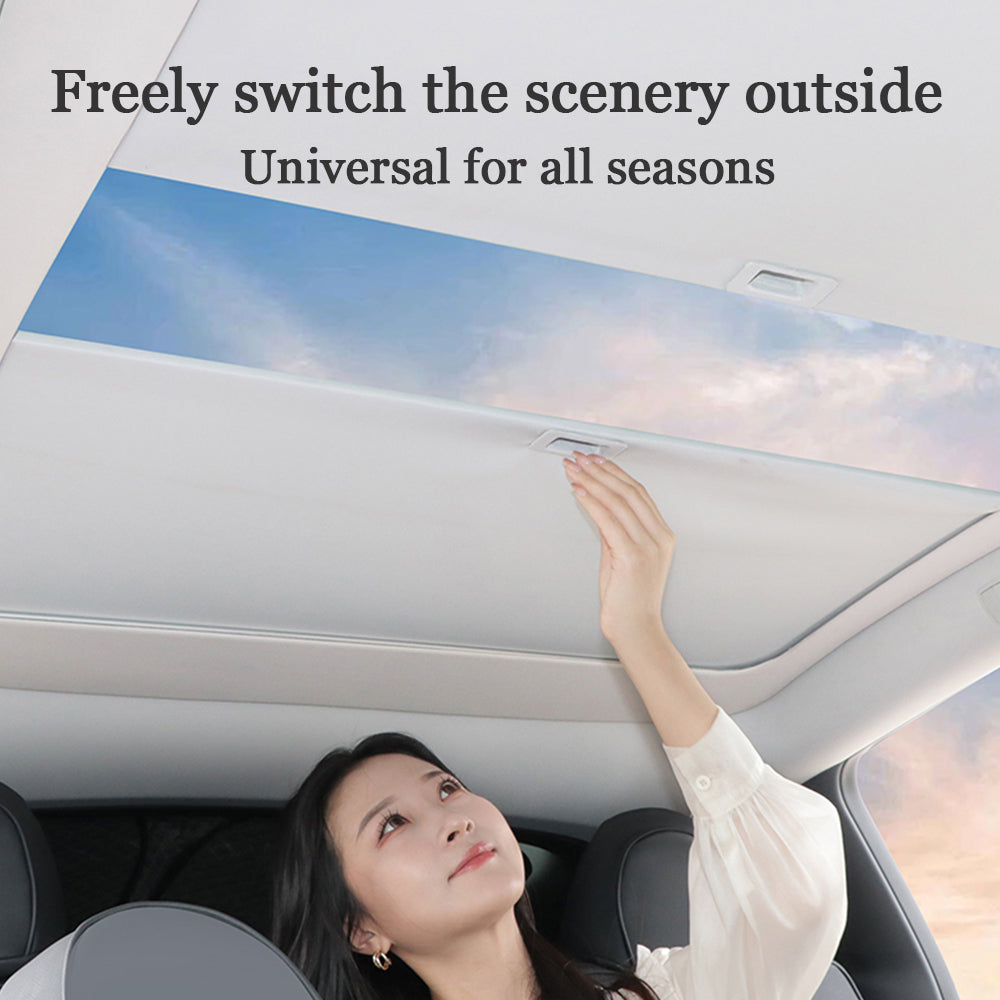 EVBASE Model Y Retractable Sunshade Glass Roof Sun Visor with Roll Fabric Style