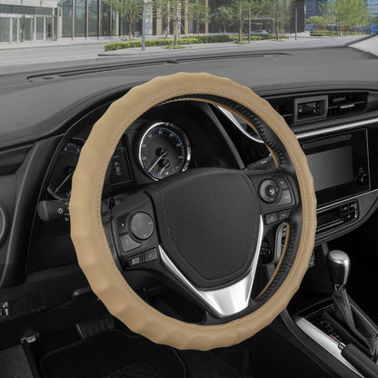 MotorTrend Ergonomic Genuine Leather Steering Wheel Cover S (Fits 13.5" - 14.5")