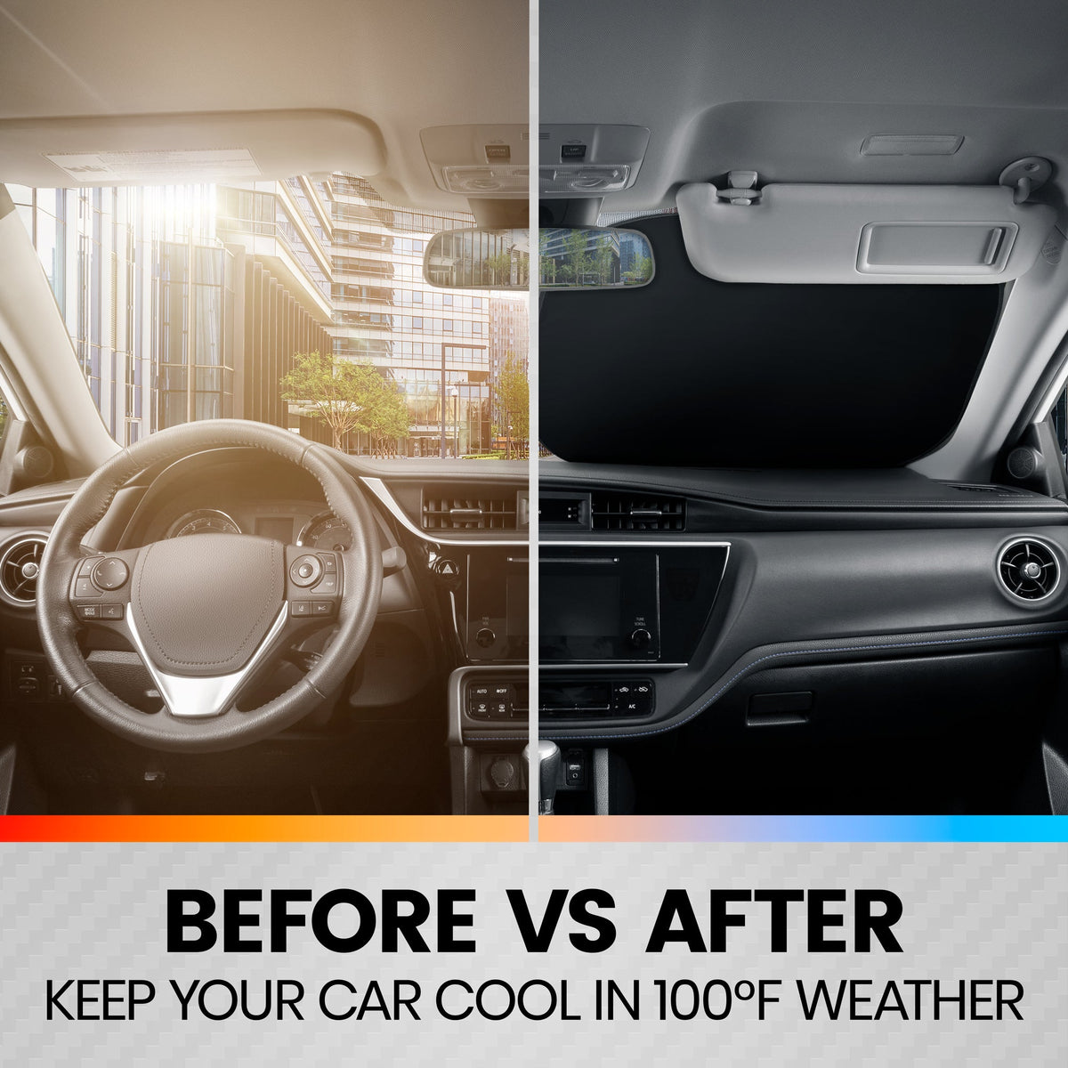Carbella 2PC Black Car Windshield Sun Shade - Car Accessories Sunshade for Windshield - Blocks UV Rays Sun Visor for Window Protector - Easy