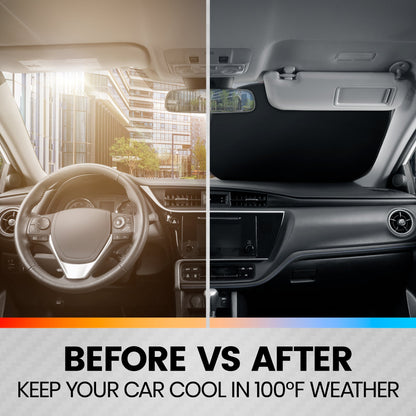 Carbella 2PC Black Car Windshield Sun Shade - Car Accessories Sunshade for Windshield - Blocks UV Rays Sun Visor for Window Protector - Easy