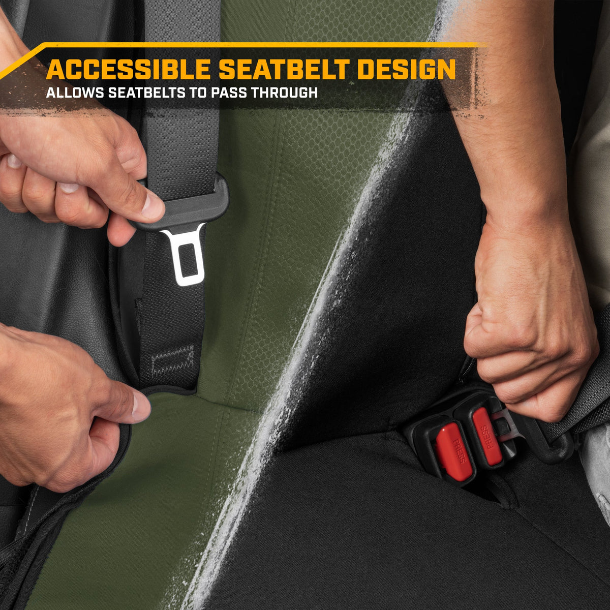 CAT Black & Green Car Seat Covers Full Set – Front Seat Covers & Rear Bench Seat Cover – Airbag Compatible, 60/40 Split Bench for Trucks, Cars &