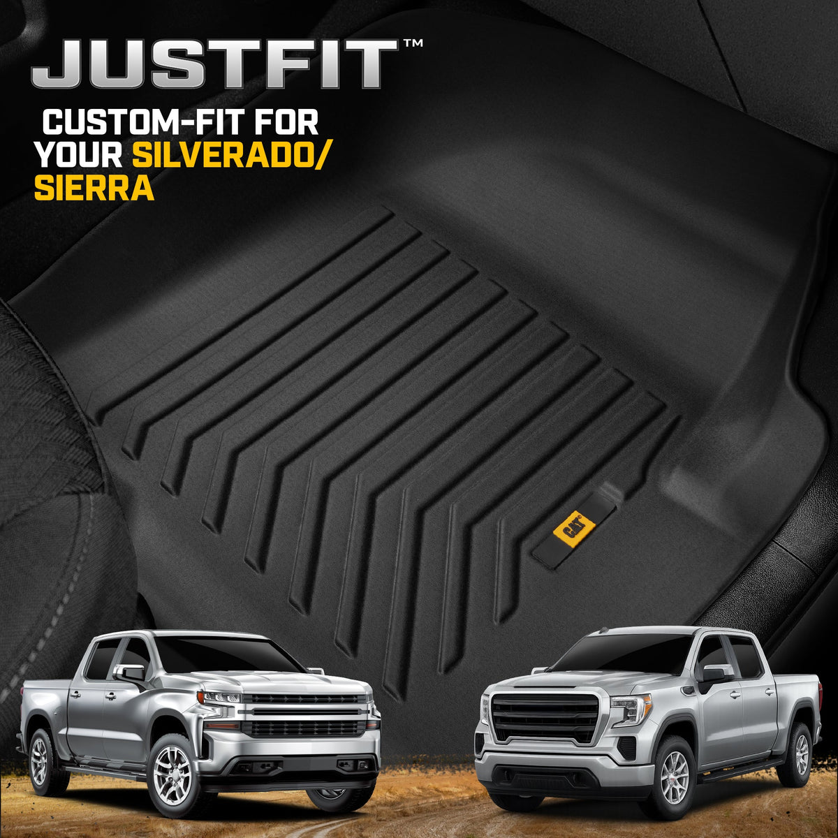 CAT® JustFit™ 3D Custom Fit Floor Mats Chevrolet Silverado 1500/GMC Sierra 2019-2026, Chevy Silverado 2500HD/3500HD Crew Cab/GMC Sierra