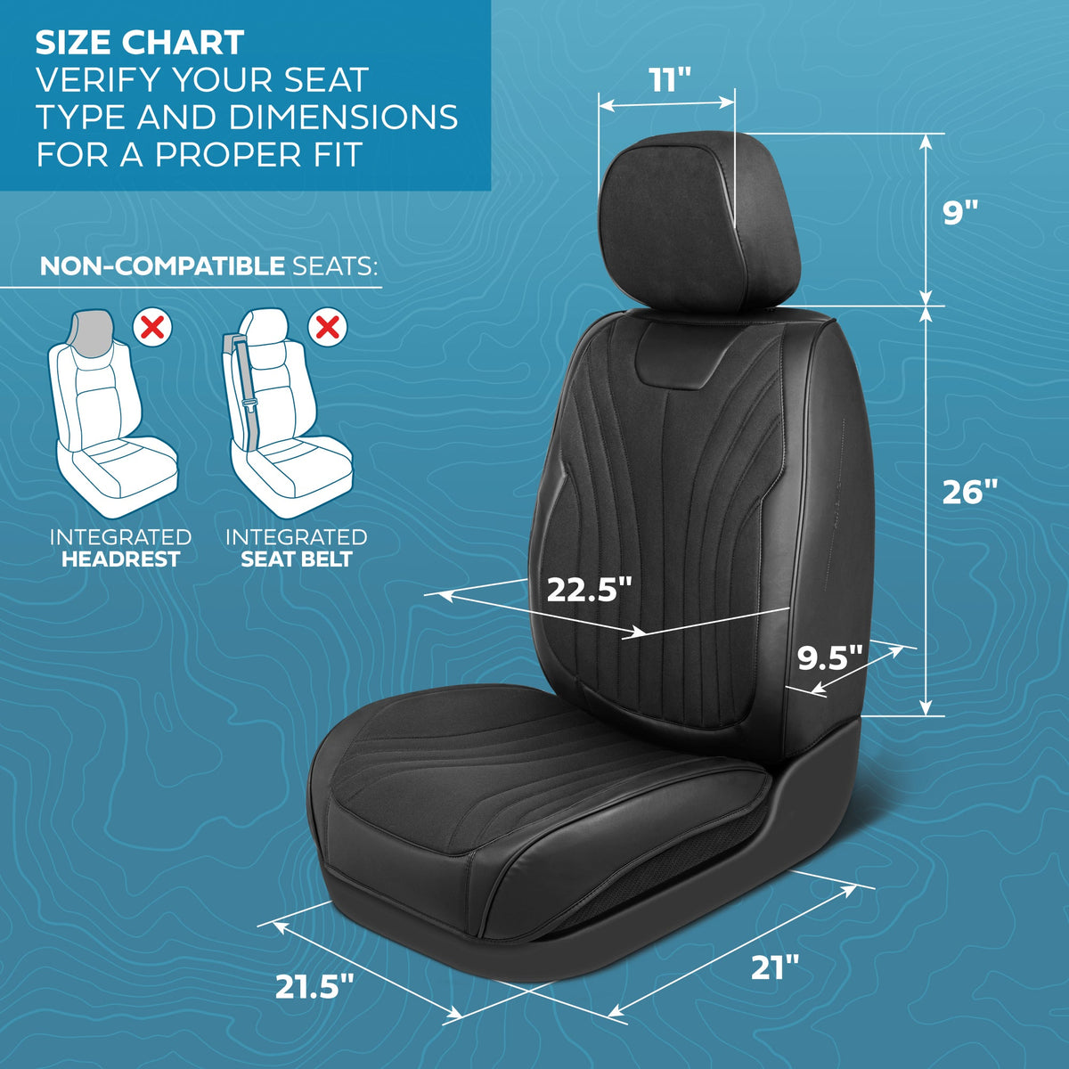 MotorBox Elite Edition Faux Leather & Suede Seat Covers for Cars, Trucks, & SUV - 2 Black Car Seat Covers for Front Seats - Universal Fit Car