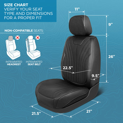 MotorBox Elite Edition Faux Leather & Suede Seat Covers for Cars, Trucks, & SUV - 2 Black Car Seat Covers for Front Seats - Universal Fit Car