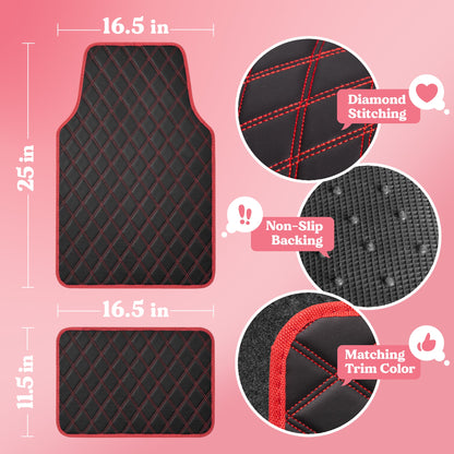 Carbella 4-piece DiamondLuxe Front Floor Mats and Rear Floor Mats - Red