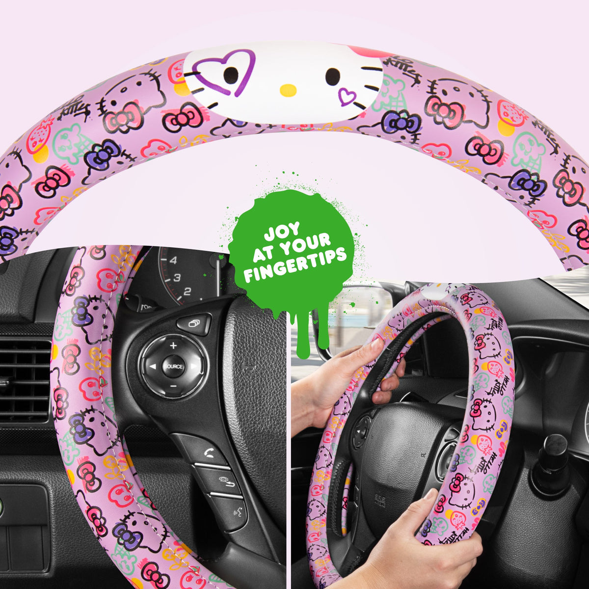 Hello Kitty Steering Wheel Cover, Official Sanrio Car Steering Wheel Cover with Universal Size 14.5 - 15, Cute Steering Wheel Cover for Women