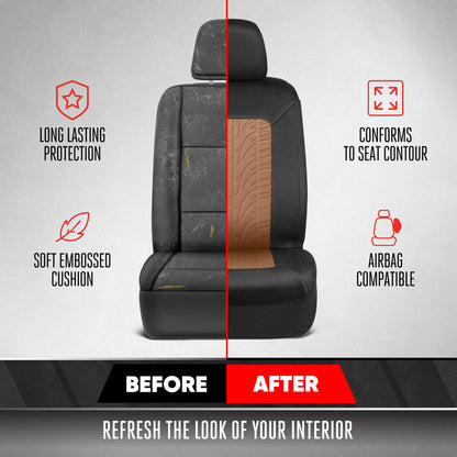 Motor Trend GrandPrix Seat Covers for Cars, 2-Pack Black & Beige Tire Tread Embossed Car Seat Covers for Front Seats, Automotive Interior Covers