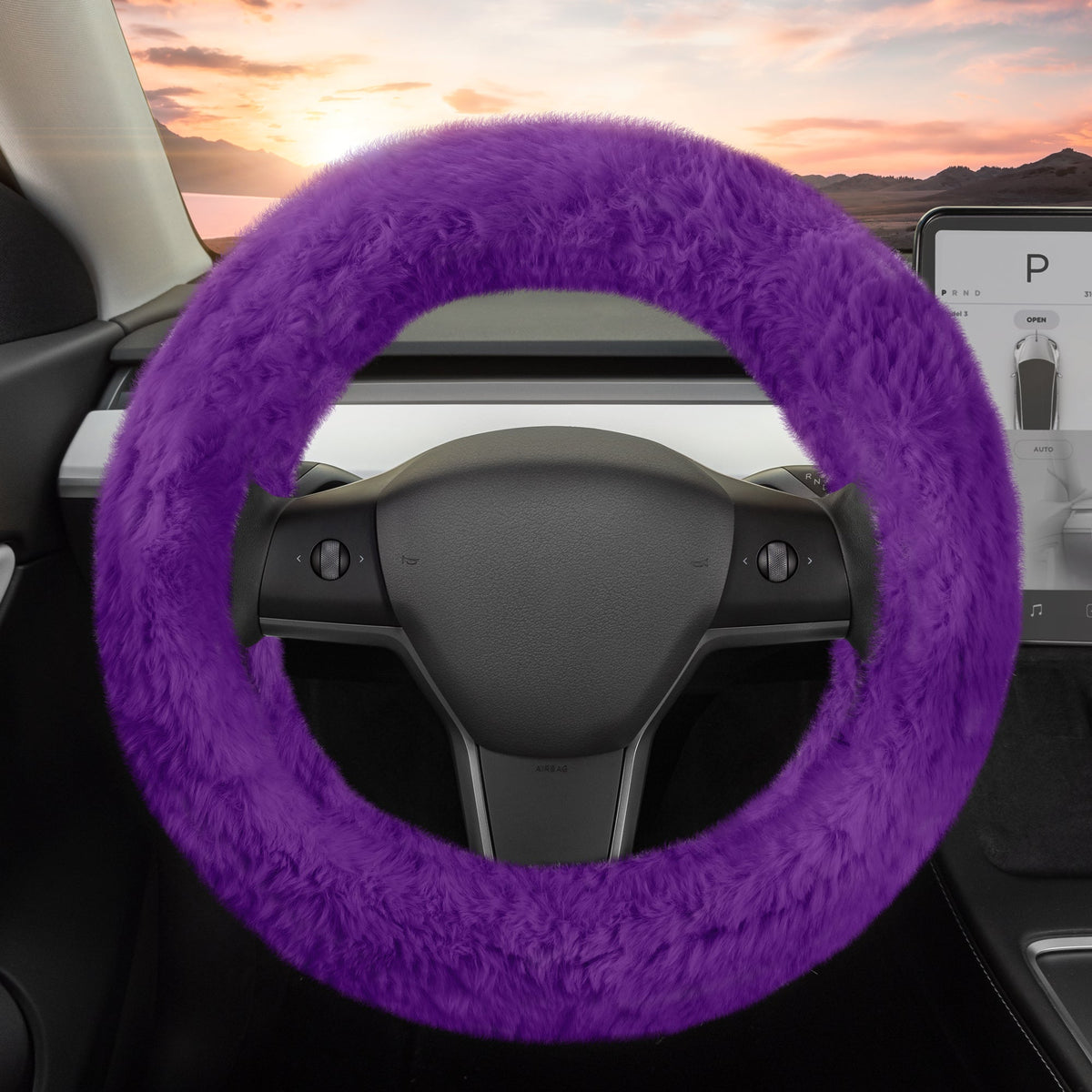Carbella Soft Pink Fuzzy Steering Wheel Cover, Standard 15 Inch Size Fits Most Vehicles, Cute Faux Fur Car Steering Cover with Soft Fluffy Furry