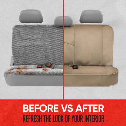 Motor Trend SpillGuard Waterproof Rear Bench Car Seat Cover, All Beige Stitching - Split Bench Rear Seat Protector with Neoprene Padding, Back