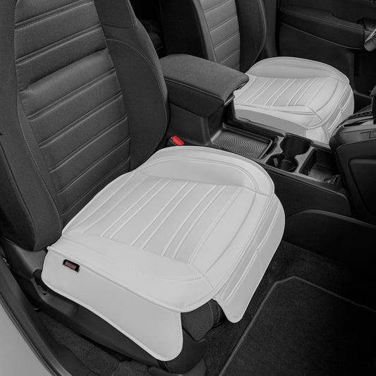 Motor Trend Faux Leather Front Seat Cover for Cars - Set of 2 White Front Car Seat Covers for SUV & Truck with Storage Pockets - Automotive Car